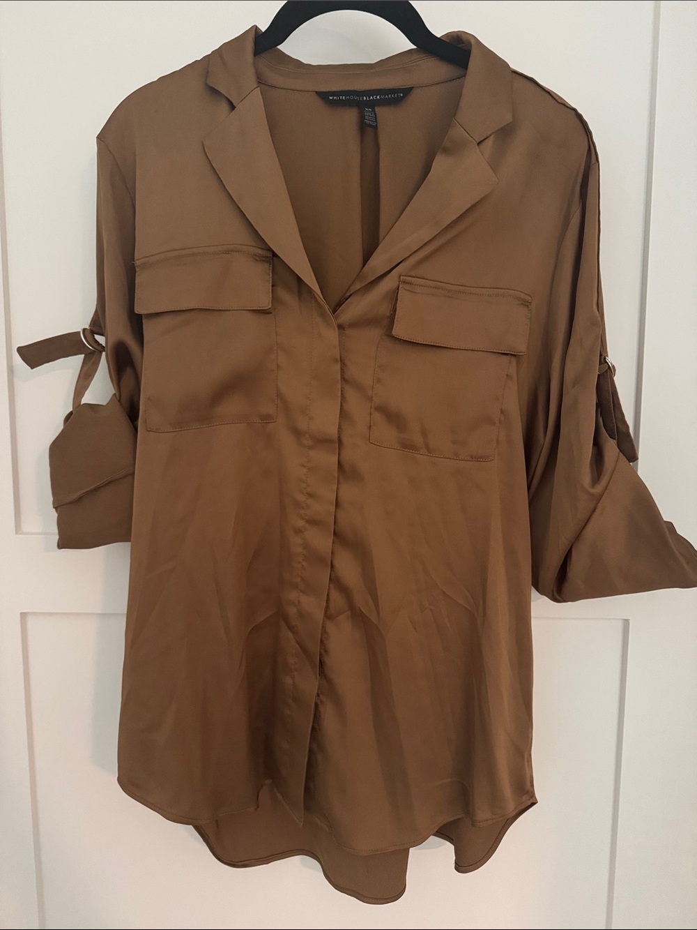 White House Black Market Brown Utility Button-Down Blouse